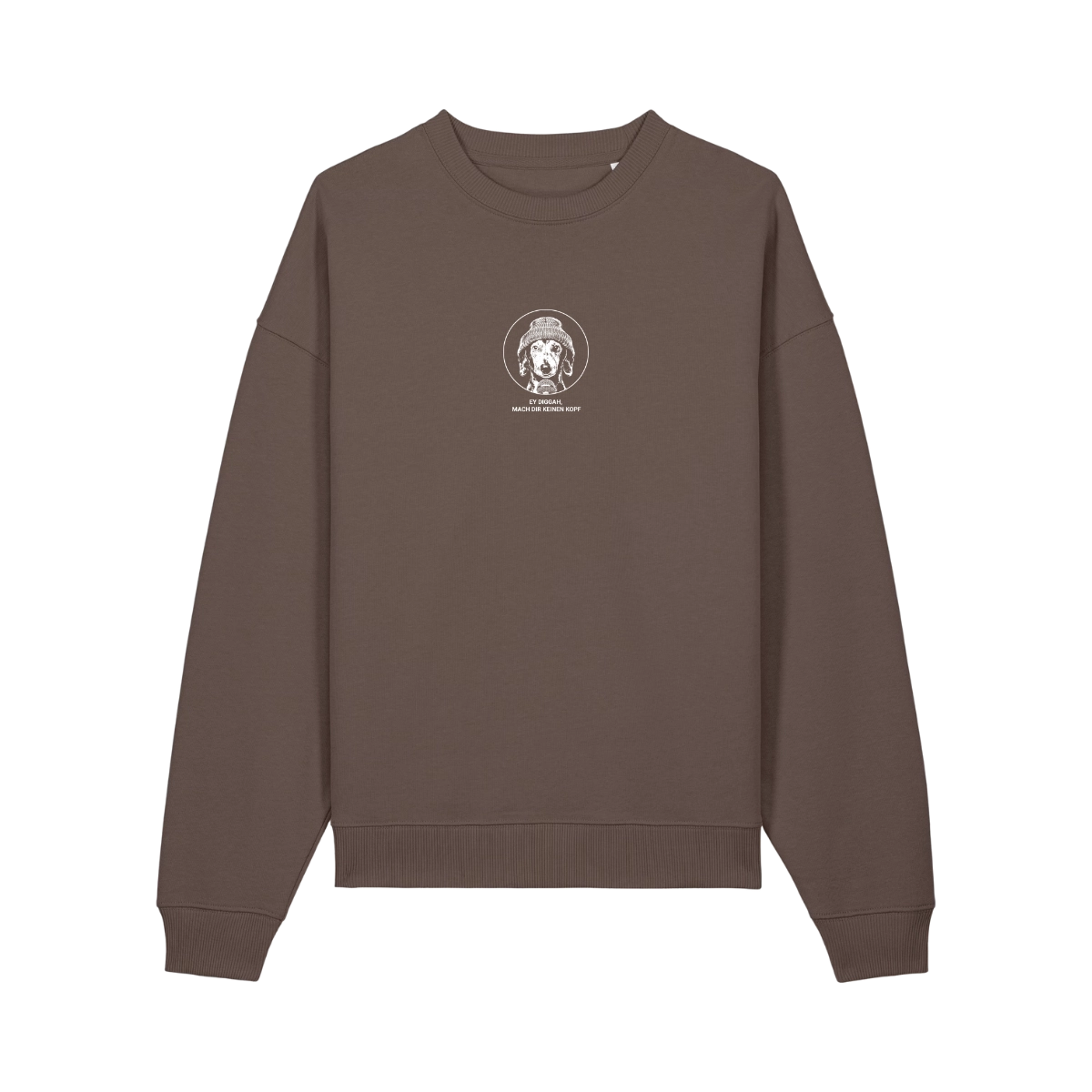 Brauner Crewneck Sweatshirt mit weißem Wiener Tyson Print – Streetwear Merch für die Community.